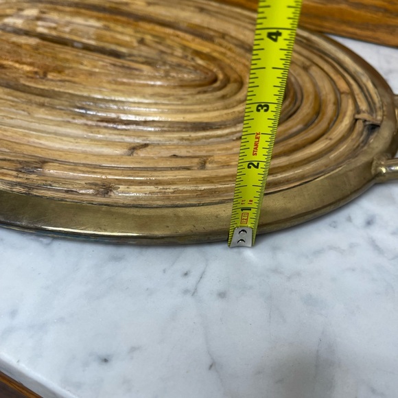 Mcm Italian pencil reed & brass oval serving tray, in style of Gabriella Crespi